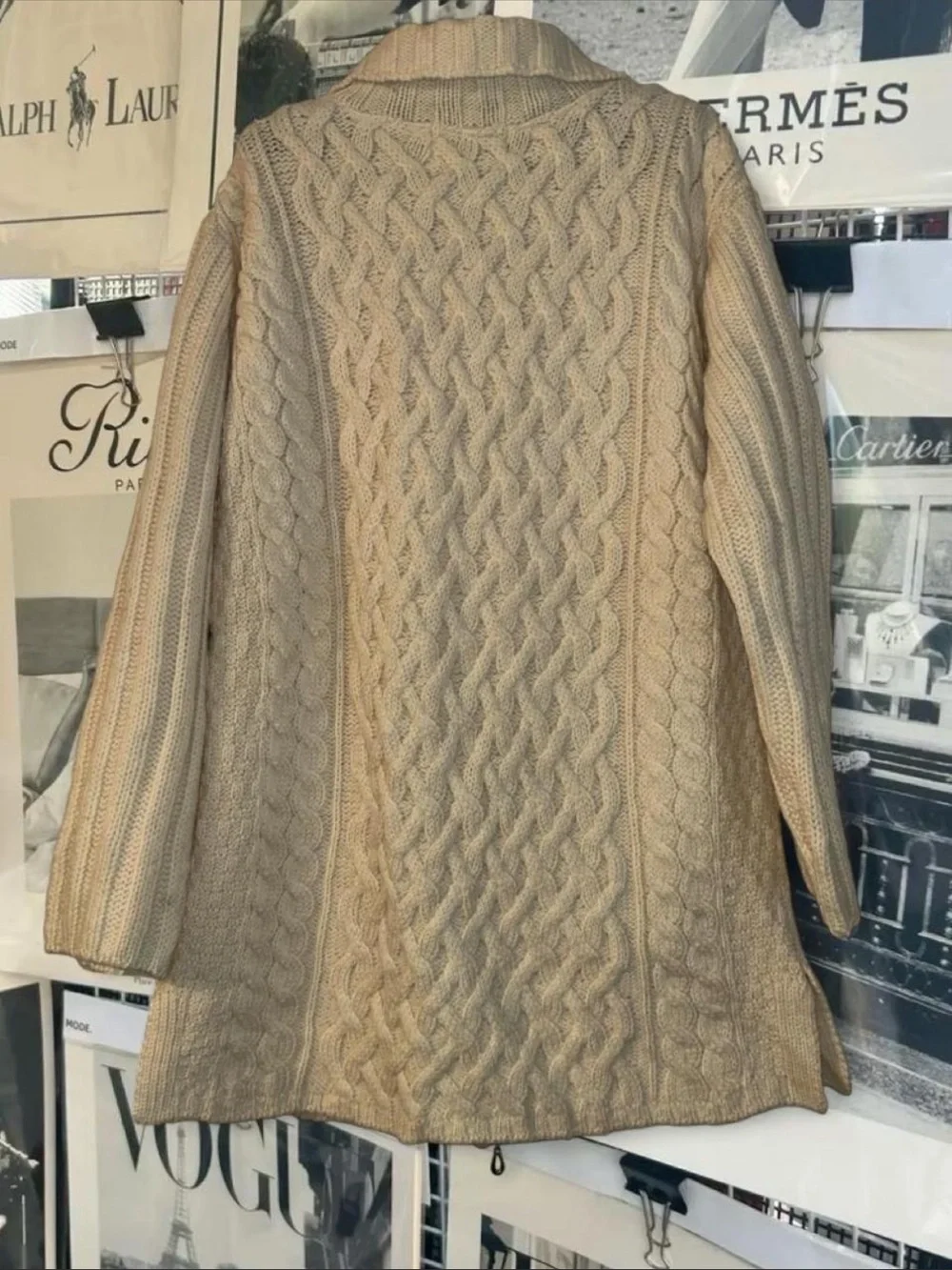 ✨ Aran Crafts Ireland 100% Merino Wool Cream Cable Knit Zip Cardigan, size L ✨